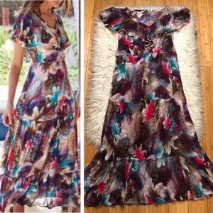 Soft Surroundings Italian Dreams Gauze Watercolor Floral Tiered Maxi Dress PS
